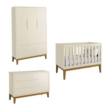 Imagem de Jogo De Quarto Para Bebê Completo 3 Portas Classic New Areia Fosco Com Madeira - Reller