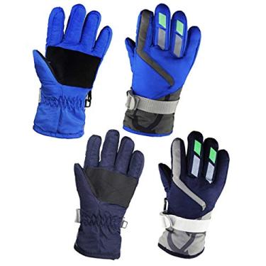 Imagem de Momoon Luvas de inverno para crianças, 2 pares, luvas quentes ajustáveis para meninos e meninas, azul/roxo 10, tamanho único (2-5 anos)