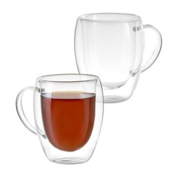 Imagem de Kit 2 Xícaras em Vidro Borossilicato Parede Dupla 350ml Transparente