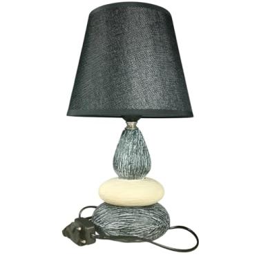 Imagem de Luminária de Mesa Abajur Texturizado com Interruptor Estrutura em Cerâmica Trabalhada Quarto Sala Escritório Ambientes Harmonizados De Luxo 127/220v (Preto)