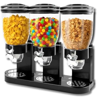 Imagem de Dispenser Triplo para Cereais e Grãos – Organizador de Alimentos Secos com Recipientes Transparentes, Ideal para Cozinha Moderna - (PRETO)