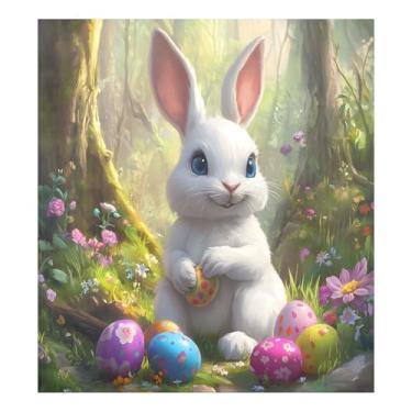 Imagem de Qilmy Capa magnética para máquina de lavar louça, ovos de páscoa e coelhos fofos, 58 x 66 cm, capa decorativa para geladeira para porta frontal, adesivo, máquina de lavar, painel de geladeira