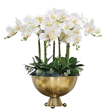 Imagem de Orquídea artificial com vaso branco falso Phalaenopsis plantas falsas grandes em vaso flor grande para sala de estar em casa