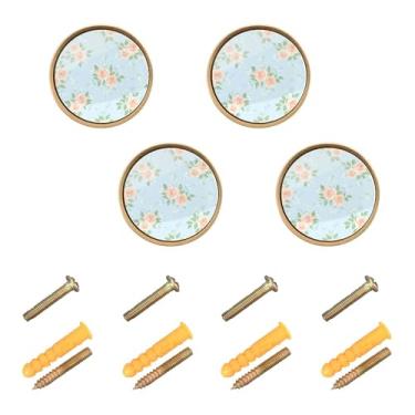 Imagem de Burbuja Puxadores de armário de cozinha Roses, pacote com 4, puxadores redondos de 3,5 cm, puxadores de cômoda com parafusos para armários de cozinha, quarto, armário