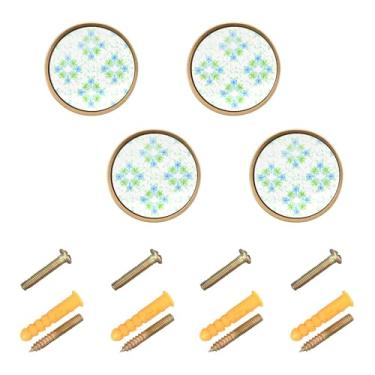 Imagem de Burbuja Puxadores de armário de cozinha com pilhas de flores, pacote com 4, puxadores redondos de 3,5 cm, puxadores de cômoda com parafusos para cozinha, quarto, armários, armário