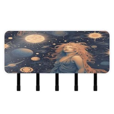 Imagem de Burbuja Porta-chaves Sun Moon Stars com 5 ganchos, porta-chaves autoadesivo montado na parede, organizador de armazenamento de correio para entrada, decoração de casa