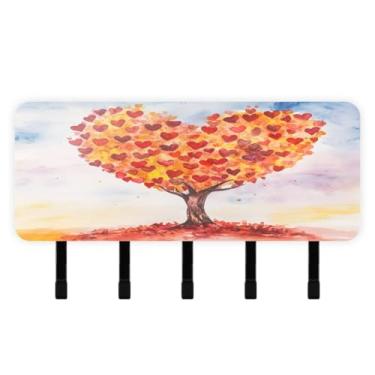 Imagem de Burbuja Porta-chaves de árvore de coração dos namorados com 5 ganchos, porta-chaves autoadesivo montado na parede, organizador de armazenamento de correio para entrada, decoração de casa