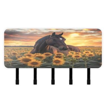 Imagem de Burbuja Porta-chaves de girassóis de cavalo com 5 ganchos, porta-chaves autoadesivo montado na parede, organizador de armazenamento de correio para entrada, decoração de casa