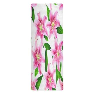 Imagem de CEBUGI Tapete de ioga antiderrapante para mulheres/homens, tapete de exercícios antirrasgo com bolsa de armazenamento para ioga, pilates, treino em casa e, flores de lírios