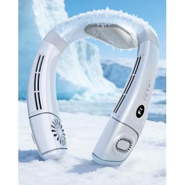 Imagem de MGUP Ar condicionado de pescoço com 6 níveis ajustáveis, suporte para ventilador de pescoço de resfriamento fluxo de ar de 360° e placa de resfriamento, ventilador pessoal portátil recarregável de