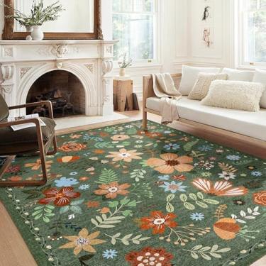Imagem de Tapete lavável, tapete floral, tapete grande para sala de estar e quarto, 2,5 x 30 cm, verde