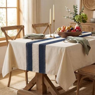 Imagem de Horaldaily Toalha de mesa azul escura retangular de 152 x 213 cm, toalha de mesa rústica de linho de algodão para casa de fazenda, sem vincos, para decoração de festa em casa