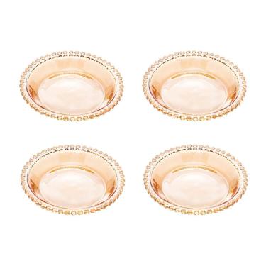 Imagem de Cj 4 Pratos Fundos de Cristal Pearl Bolinha Âmbar 14cm Wolff