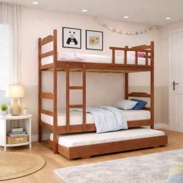 Imagem de Beliche Solteiro Com Auxiliar Mogno Madeira Maciça