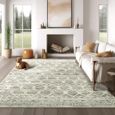 Imagem de jinchan Tapetes marroquinos 15 x 23 cm para sala de estar - Lavável à máquina, moderno, geométrico, resistente a manchas, ultrafino, tapete grande, antiderrapante, para quarto, cozinha, sala de jantar