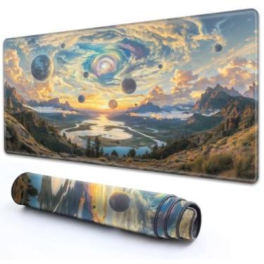 Imagem de RMJKXQZG Para MTG Playmat 61 cm x 35 cm com base de borracha de alta elasticidade sola de borracha antiderrapante impressão HD para tapete TCG Magic Playmats MTG Game Mat, paisagem de fantasia