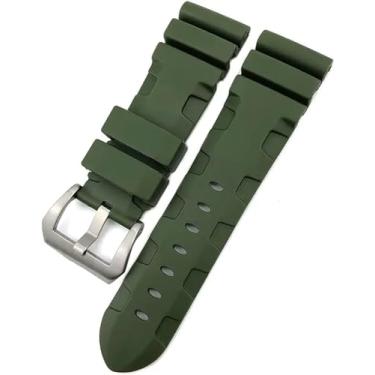 Imagem de HEPUP Pulseira de relógio de borracha de silicone de 24 mm e 26 mm adequada para Panerai luminária submersível PAM verde azul à prova d'água (pino verde, 24 mm)