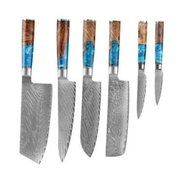 Imagem de Conjunto De Facas De Cozinha Em Aço Damasco VG10 Japonês Com Cabo Azul