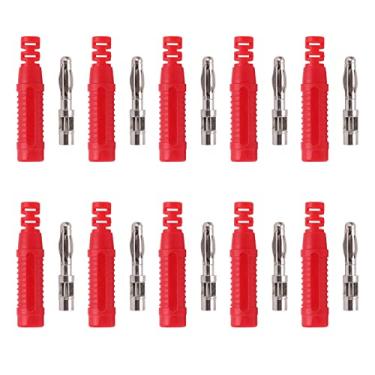 Imagem de Hyuduo 10 Tampões de Banana do Metal Dos Pces, Plugues Masculinos do Conector Cobre Vermelho 4mm Com Escudo Protetor, para o Equipamento de Testes (Vermelho)