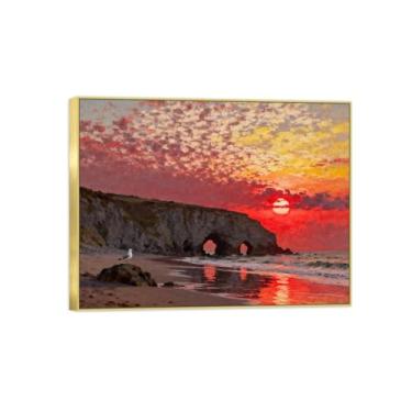 Imagem de BMZFYBS Impressão em tela de paisagem com moldura dourada - nuvens de praia na costa - pintura de decoração - imagens para quarto 30 x 40 cm 12 x 16 pol