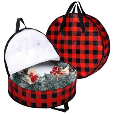 Imagem de Armazenamento de guirlandas | Organizador de suporte xadrez | Recipiente de guirlanda com zíper com alça, para Natal, férias, casa, porão, garagem, armário, faculdade, dormitório, sótão