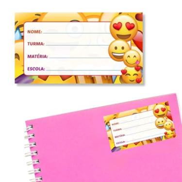 Imagem de Kit 14 Etiquetas Escolares M Emojis Caderno Infantil Reações Personalizado Adesivo Volta as Aulas