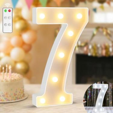 Imagem de Números iluminados de 30 cm, branco quente e branco frio iluminado com controle remoto, decoração de aniversário para meninas e meninos, letreiro com 7 números para festa, decoração de aniversário de
