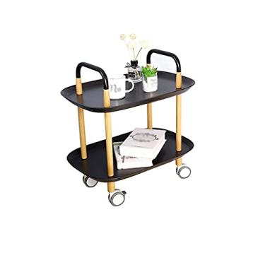 Imagem de Carrinho móvel sofá mesa lateral pequena mesa de café armazenamento duas camadas multifuncional carro de jantar com whe (cor: cinza) (cinza)