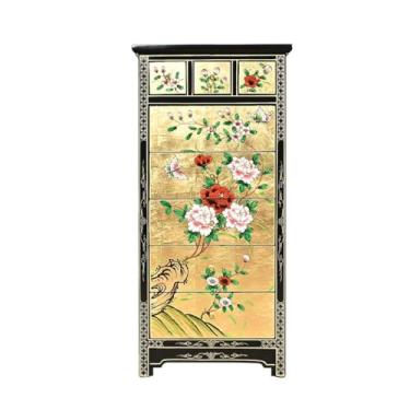 Imagem de Armário buffet chinês retrô country placa de folha dourada armazenamento de madeira pintado sofá armário lateral armário de cozinha armário de armazenamento aparador