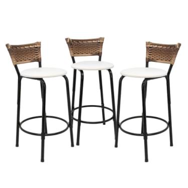 Imagem de Kit 3 Banquetas Banco 60cm Para Casa Balcão Bancada Área de Lazer Barzinhos Cozinha Gourmet Piscina(Assento Branco)