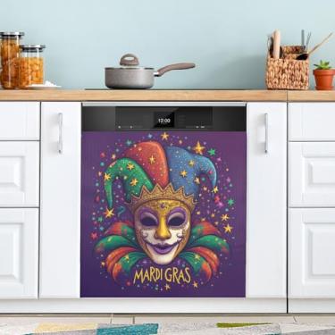 Imagem de ATTX Máscara colorida Mardi Gras capa magnética para lava-louças | Adesivo decorativo de eletrodomésticos de 58 x 66 cm para armários domésticos e eletrodomésticos (129)