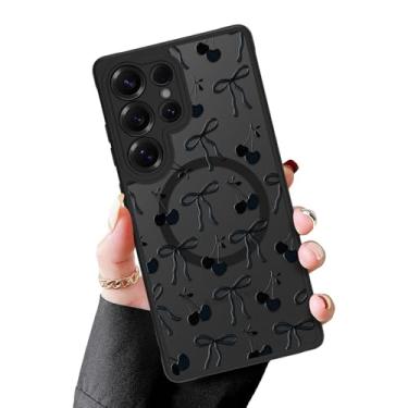 Imagem de MZELQ Capa magnética para Samsung Galaxy S25 Ultra, Clear Bow Cherry [compatível com carregamento Magsafe] Capa de proteção para câmera à prova de choque rígida fosca translúcida para mulheres e