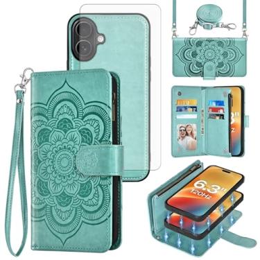 Imagem de Asuwish Capa de celular para iPhone 17 6,3 polegadas carteira com zíper destacável com protetor de tela de vidro temperado alça transversal flor flip porta-cartão i Phone17 i17 17 capa feminina homens