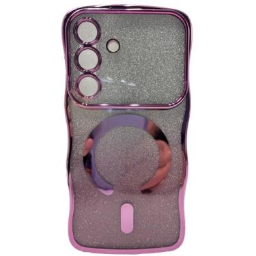 Imagem de DagoRoo Capa magnética para S26 + películas protetoras de tela, borda de moldura ondulada banhada a ouro [cartão com glitter e alça de pulso] Capa fina e macia de TPU TPU à prova de choque para S26 5G