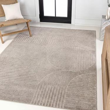 Imagem de JONATHAN Y SCN104D-3 Nordby Arco geométrico alto baixo Scandi listrado cinza-acinzentado/bege, 0,9 m x 1,5 m, tapete para área interna/externa para pátio, quintal, sala de estar, quarto, escritório,