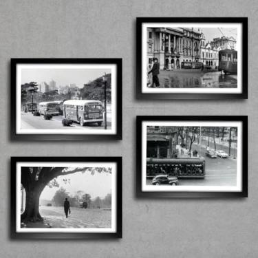 Imagem de Kit 4 Quadros Decoração Cidade São Paulo Retrô 2 Centro Sp Fotos Antigas Moldura