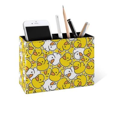 Imagem de Famame Porta-lápis infantil de desenho animado de pato para mesa, recipiente de mesa de couro, porta-canetas, armazenamento de canetas de estudo, organizador de pincéis de maquiagem para escritório