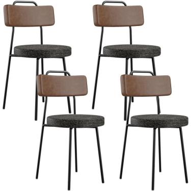 Imagem de Kit 04 Cadeiras Estofada Para Sala De Jantar Barcelona L02 Couríssimo Marrom Linho Chumbo - Lyam