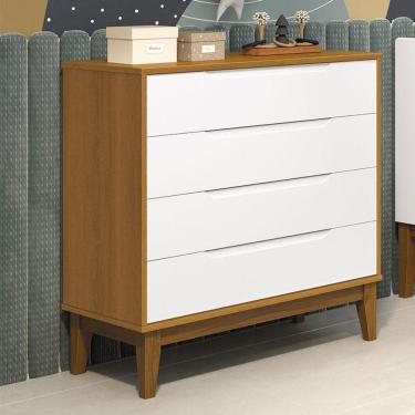 Imagem de Cômoda Gaveteiro Classic Elfe Branco Acetinado Savana Amadeirado - Reller