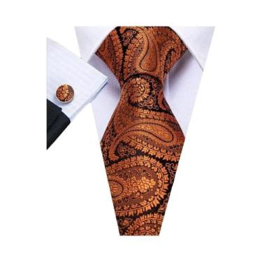 Imagem de Conjunto De Gravata, Abotoaduras E Lenço De Bolso Jacquard Laranja Mas