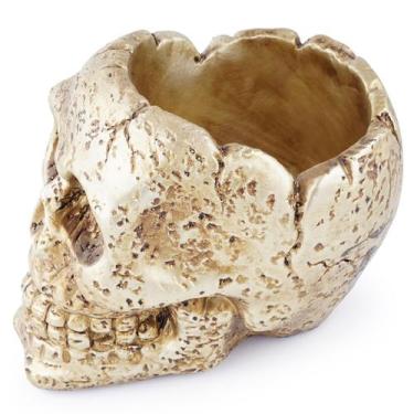 Imagem de Design de caveira dourada gótica de resina de vaso de flores 710 g 17 
