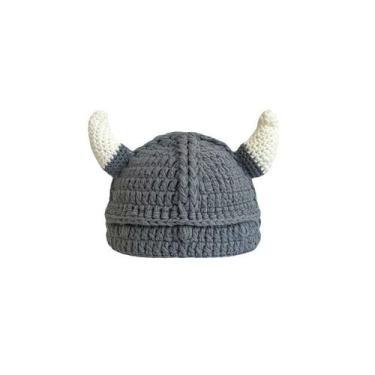 Imagem de Chapéu Viking Capacete Feito à Mão em Crochê Acrílico Inverno 210g - y