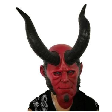 Imagem de Mask Hellboyss Long Oxhorn Latex Face Cosplay Traje de Cosplay Facial 