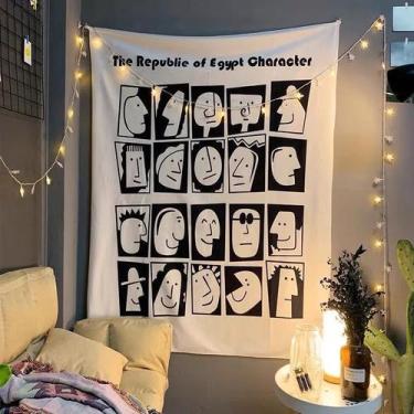 Imagem de Tapeçaria para pendurar na parede, faces abstratas, preto, branco, 150