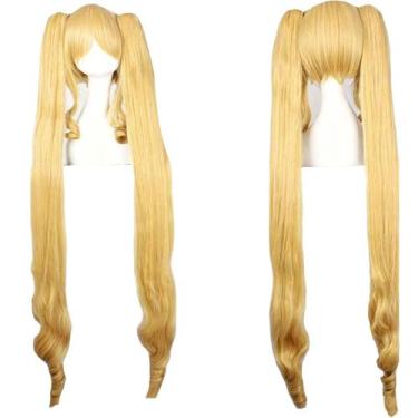 Imagem de Peruca de cosplay de anime, loira longa, com rabos de cavalo duplos, 1