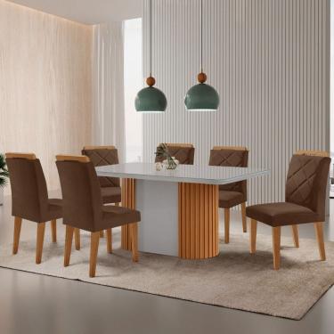 Imagem de Mesa de Jantar Aspen 180cm Tampo MDF Vidro Canto Copo e 6 Cadeiras Melissa Moderna Mobilia
