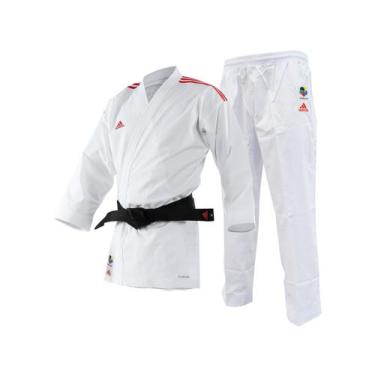 Imagem de Kimono Karate Adidas AdiLight Branco Listras Vermelha, Branco, 160cm