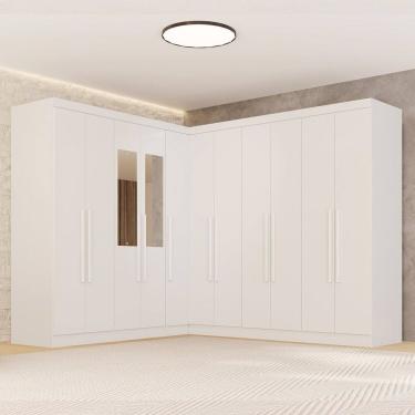 Imagem de Guarda-roupa de Canto com Espelho Modulado 11 Portas 4 Gavetas Espanha Branco