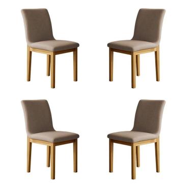 Imagem de Kit 4 Cadeiras para Sala de Jantar Pés Madeira Maciça Bella Cinamomo/Bege