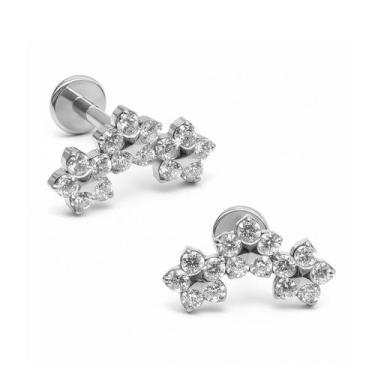 Imagem de Piercing Labret Cluster Trio Flores em Titânio com Zircônias Rosca Int